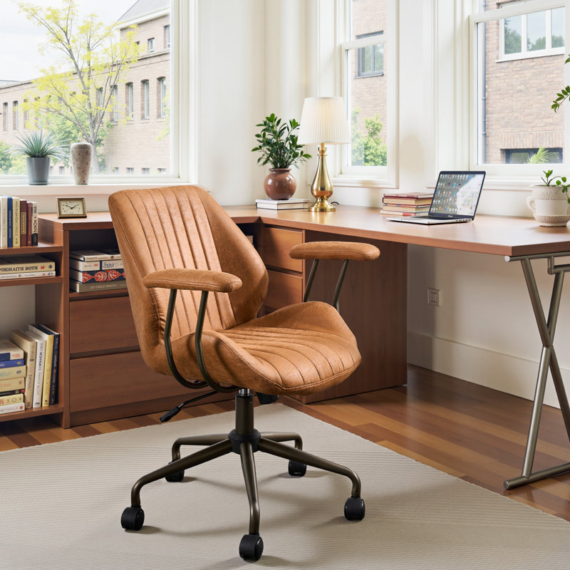 Ergonomic Swivel Task Chair With Adjustable Gas Lift, Brown
