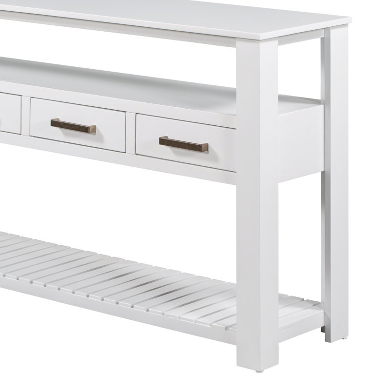 Grande console d'entrée avec 4 tiroirs et 3 tablettes ouvertes, Blanc