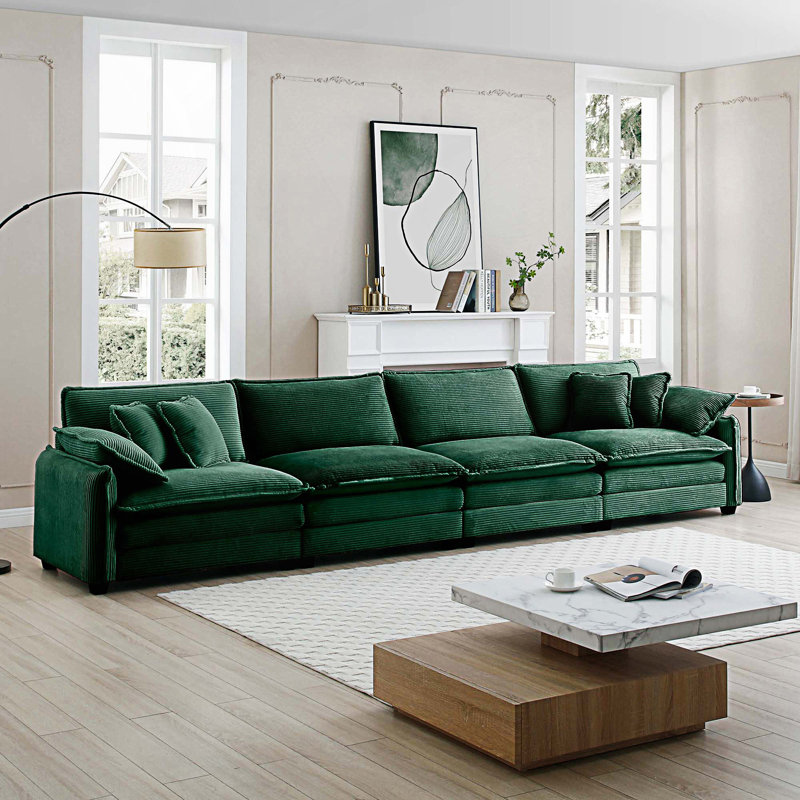 Canapé 4 places moderne avec 2 accoudoirs et 4 coussins décoratifs Modern, Vert