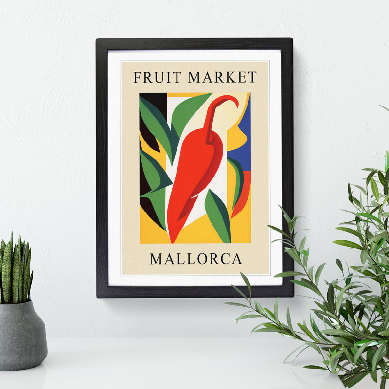 Mallorca Fruit Market Exhibition Red Chili Pepper - Single Picture Frame Print on Wood, 34cm H x 25cm W x 2cm D