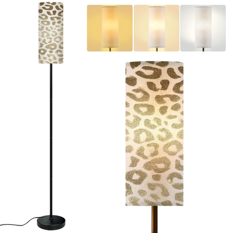  68.5" Standing Floor Lamp Leopard print gold texture Dimmable Metal Pole Lamp with Linen Lampshade LED Bulb Included
