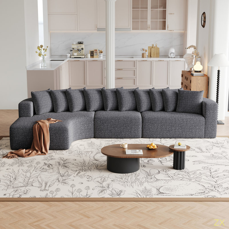 131.1-Inch Chenille Sectional Sofa Set, Modern Cloud-Shaped Curved Sofa, Includes 10 Pillows, Living Room Fabric Corner Sofa, L-Shaped Modular Sofa (Left Chaise)