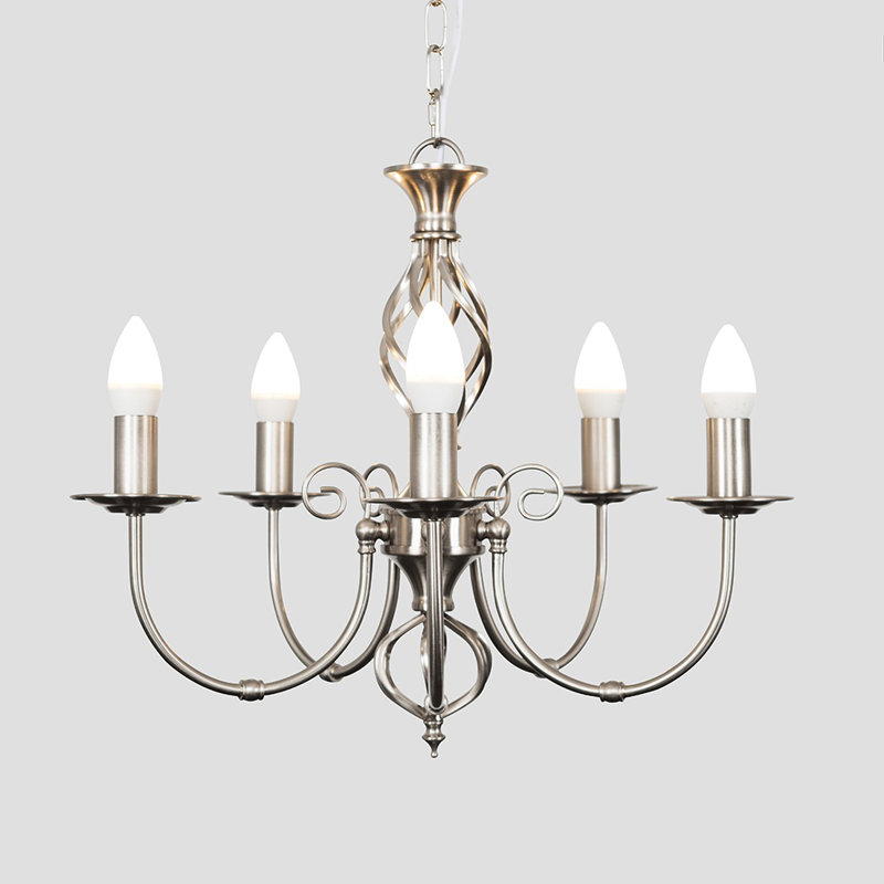 Basile 5 - Light Candle Style Chandelier, Antique Brass, 80cm H x 51.5cm W x 51.5cm D, 6500