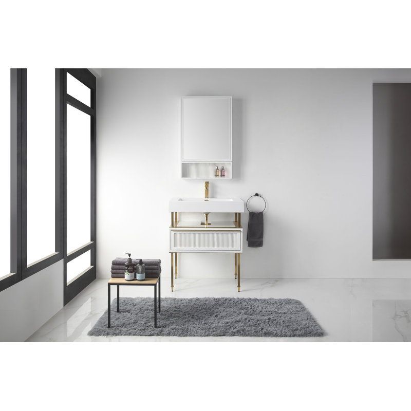 Ensemble de meuble-lavabo simple 30 po Strobel, Laiton satiné, Blanc