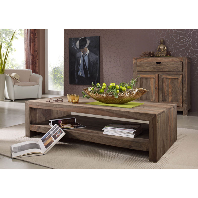 Solid Wood Four Leg Coffee Table, Dark Brown