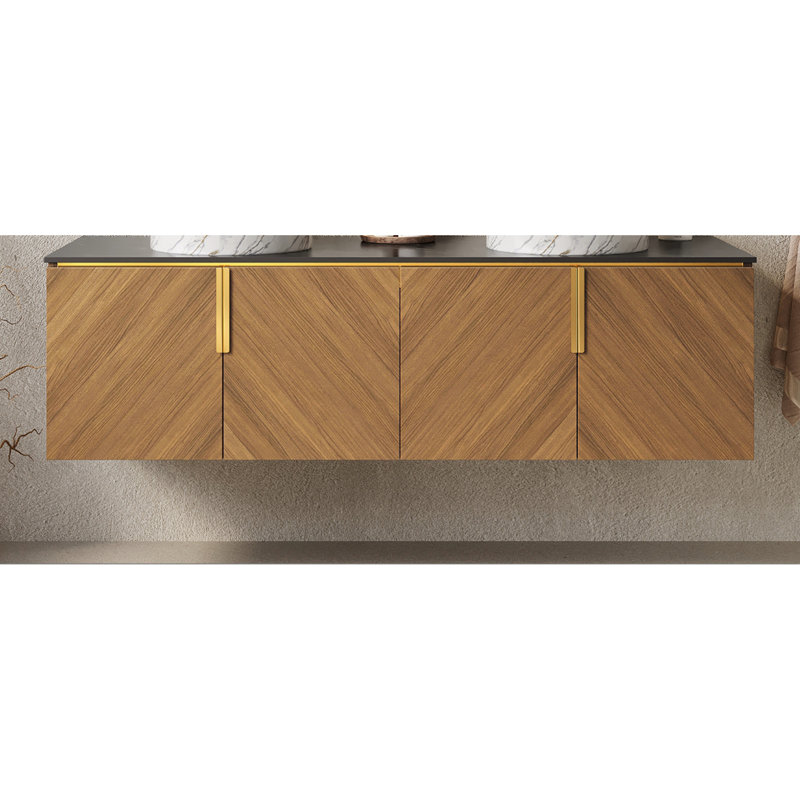 60" ARAI Black and White Texture Countertop, Cabinet, NO Basin and Faucet, Oak