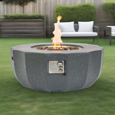 Foyer de table au propane 36 po 36 po, foyer rond en béton de 50 000 BTU pour la terrasse extérieure - gris