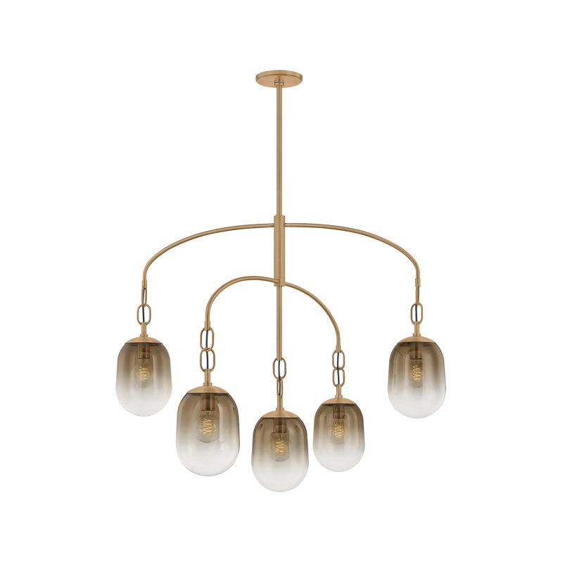 Troy Lighting Harvey wide Light Chandelier in Patina Brass, 16.25" H x 39" W x 39" D, 5 Lights