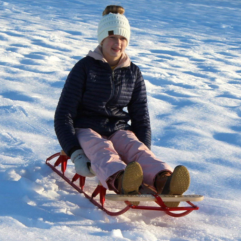 Flexible Flyer Metal Runner Steel/Wood Snow Slider Sled for Kids, Red, 5.50" H x 20.50" W x 60" D