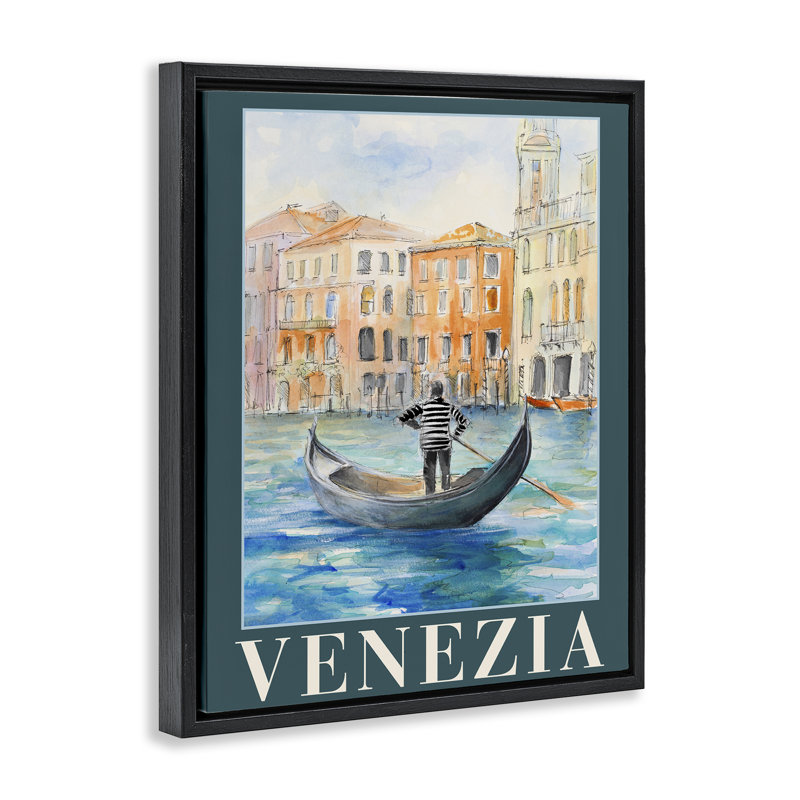 Cadre flottant Venezia Gondola View, design par Lanie Loreth, Cadre flottant noir de jais, H 31 po x l 25 po
