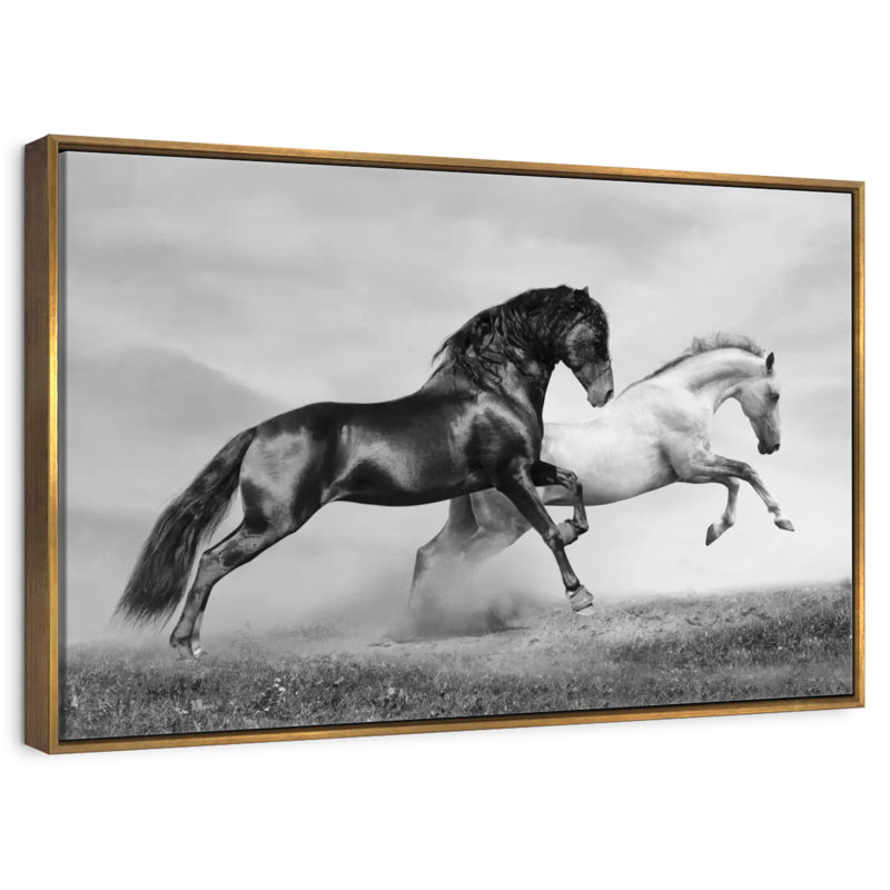 Sprint de chevaux arabes, Cadre flottant doré, 40 po x 27 po