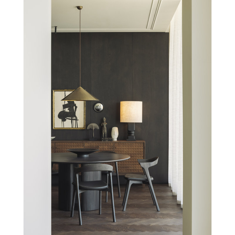 Roller Max Round Solid Wood Dining Table, Dark Brown