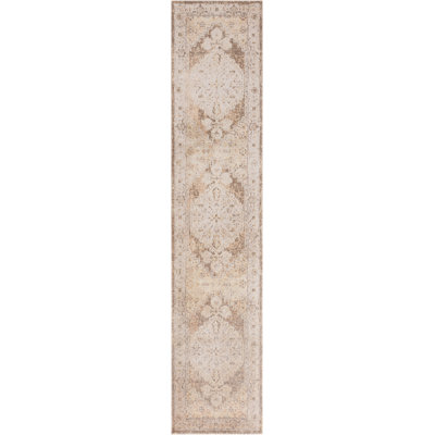 Haydel Oriental Machine Washable Power Loom Polyester Area Rug in Beige