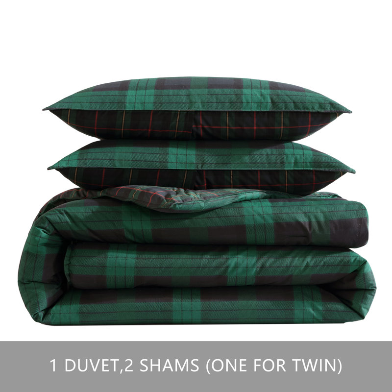 Full/Queen Green Cotton Woodland Tartan Reversible Duvet Cover Set