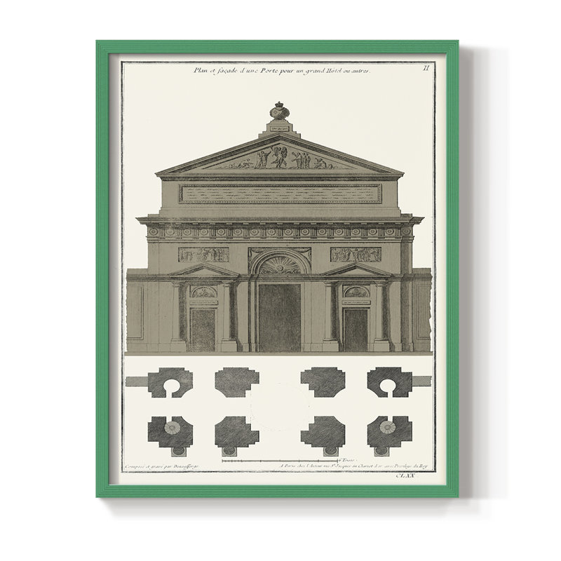 Bâtiments et façades II, reproduction encadrée - bois massif, Vert, H 10 po x l 8 po