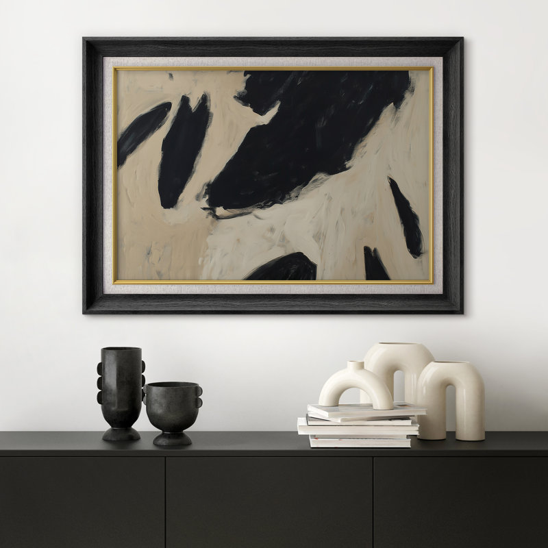 «Black and Beige Abstract Art», reproduction d'art sur papier encadrée, H 26 po x l 36 po x P 1,5 po