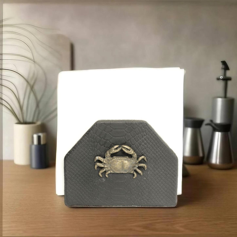 Crab & Snakeskin Napkin Holder, Black