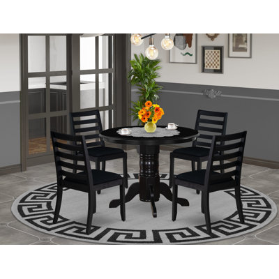 3 Piece Dining Set Includes a Round Table & 2 Stackable Polyester Fabric Chairs, Black