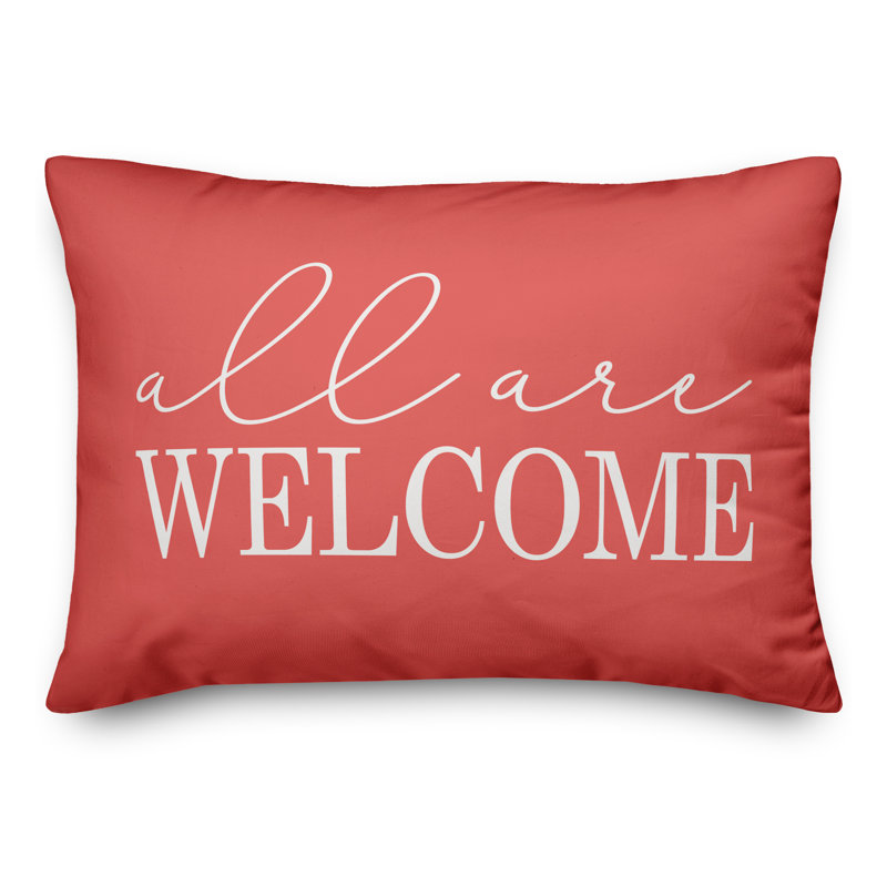  All are Welcome Outdoor Rectangular Pillow Cover & Insert, Coral