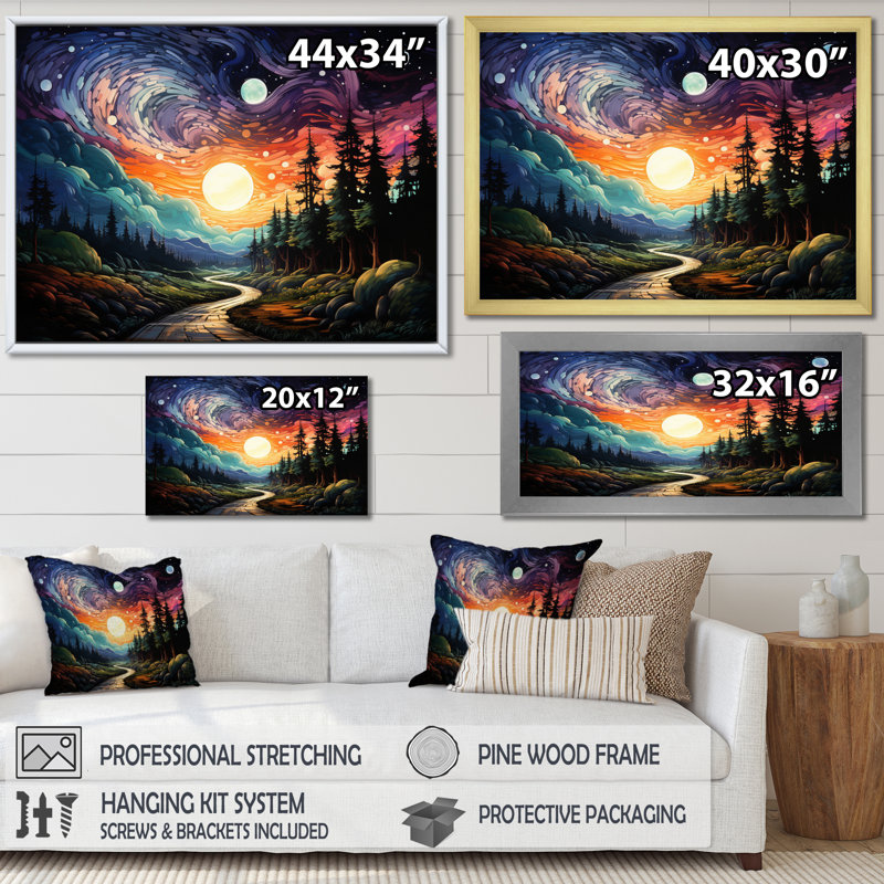 Colourful Northernlights Road To Infinity II - Landscapes Wall Art Prints, H 12 po x l 20 po, Cadre naturel flottant