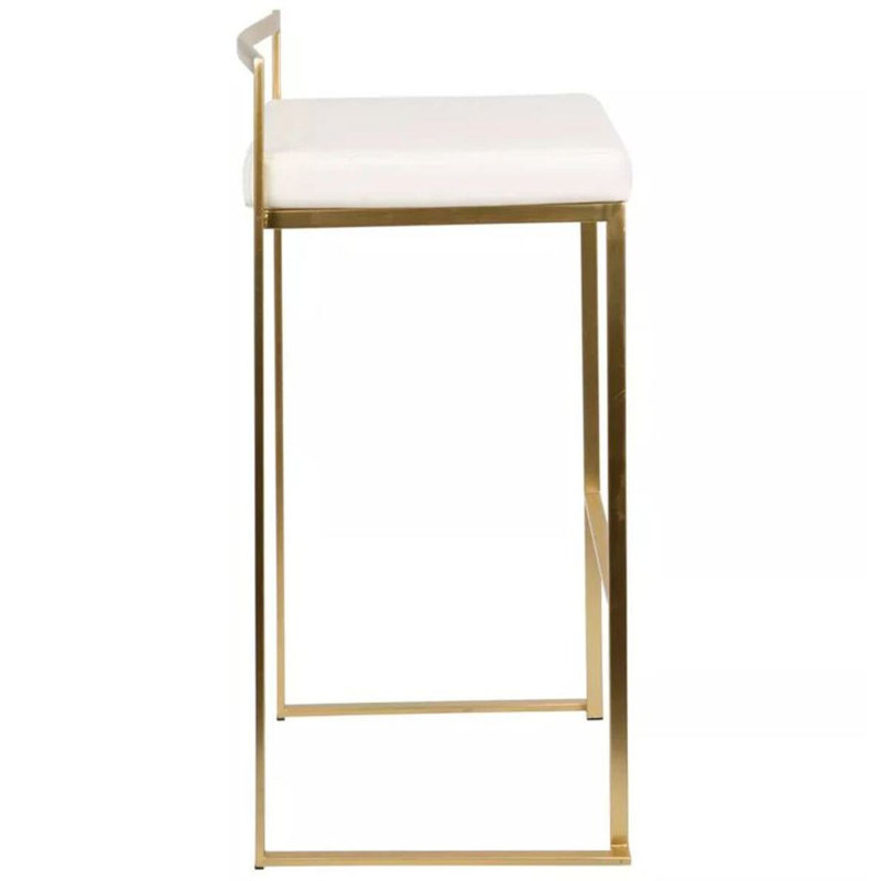 Tabouret en cuir Folklore Vegan, Blanc, Doré