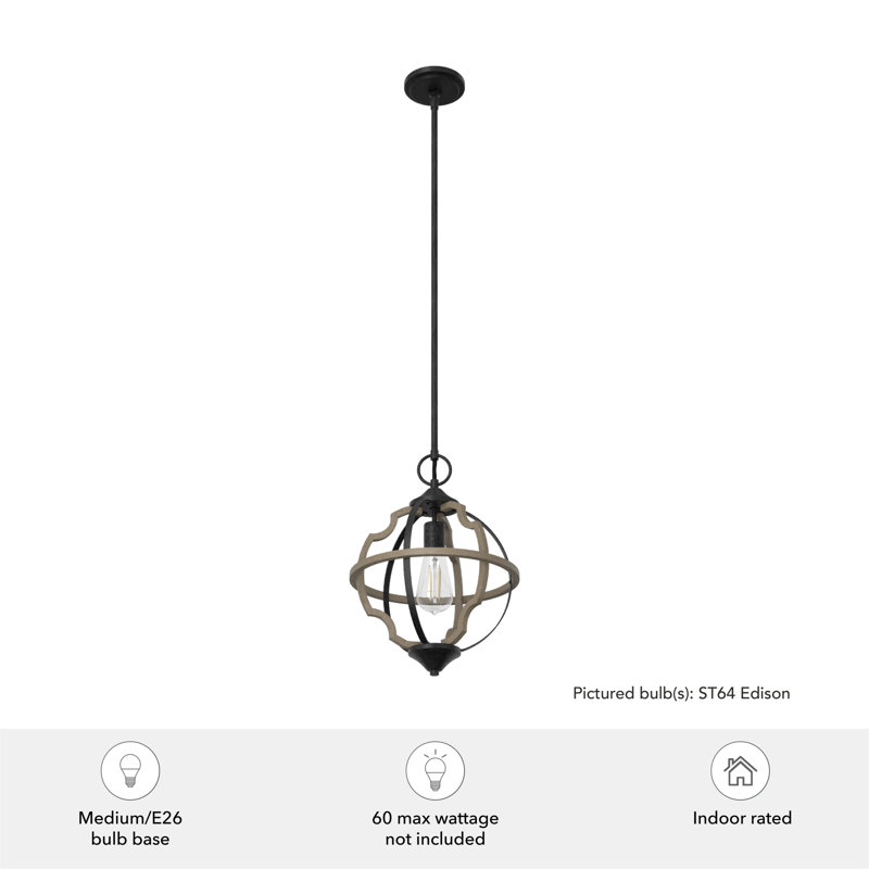 French Oak Rustic Iron 16.75" Transitional Mini Pendant Light