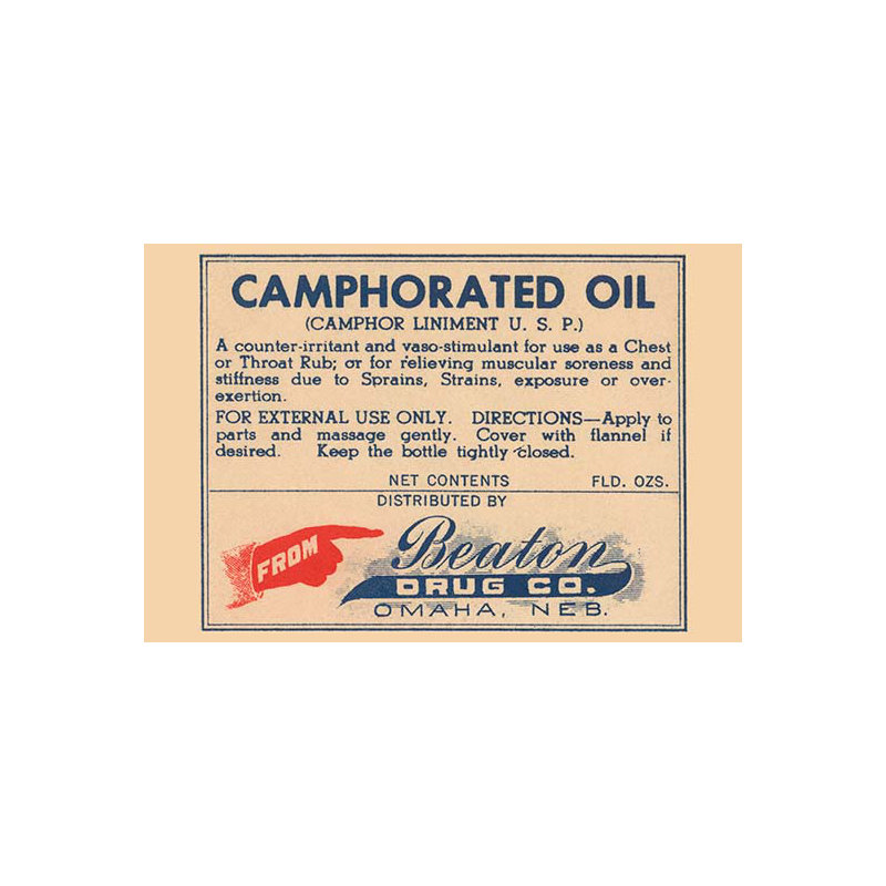 « camphorated oil-liniment », art textuel, H 66 po x l 44 po