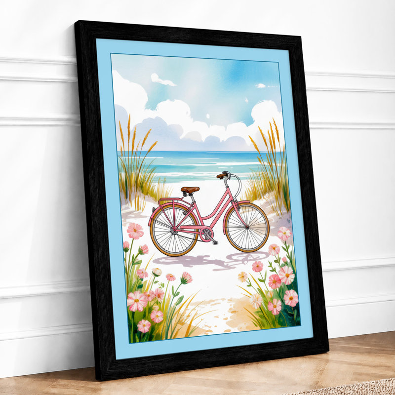 Bicycle by the Seaside Coastal - Framed Print, A2 - 59.4 x 42.0 cm, Black