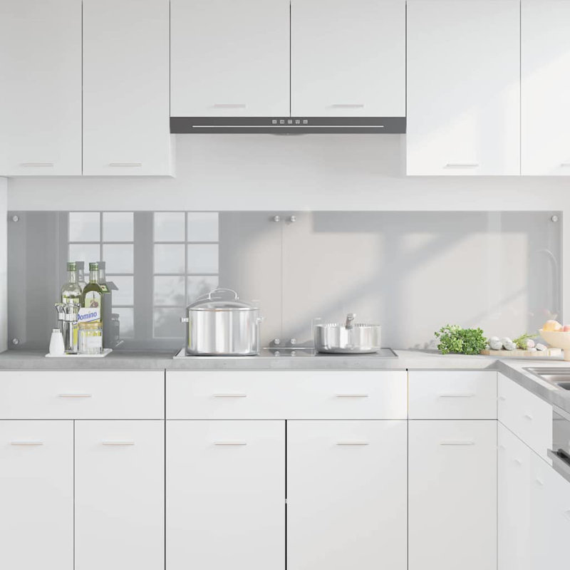 Vidaxl Kitchen Backsplash White 80 X 40 Cm Tempered Glass, 50cm H x 100cm W, Light Grey