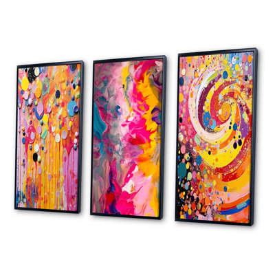 Spring Celebration Abstract Painting - Abstract Cubism Art Set Of 3 Pieces