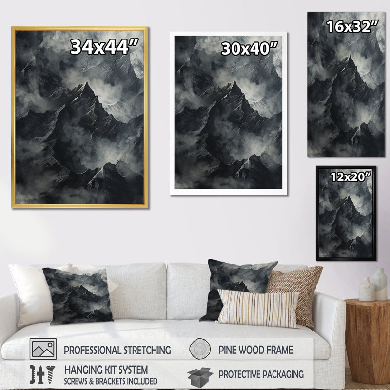 " Mountains Percolated Peaks I ", White Single Picture Framed, 40" H x 30" W x 1.5" D