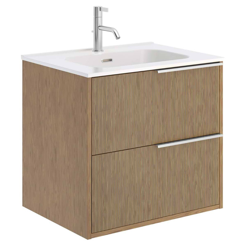 Kora Art Faux Fluted 24" Single Vanity with Integrated Ceramic Top & Handles, Silver