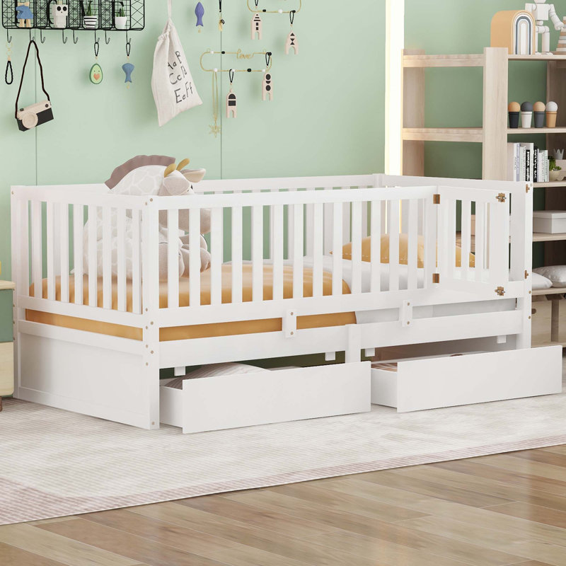 Daybed with Fence Guardrails and 2 Drawers, Twin, White
