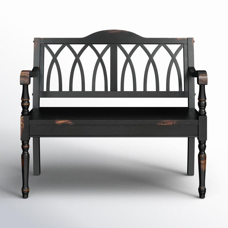 Metinaro Solid Wood Bench, Distressed Black