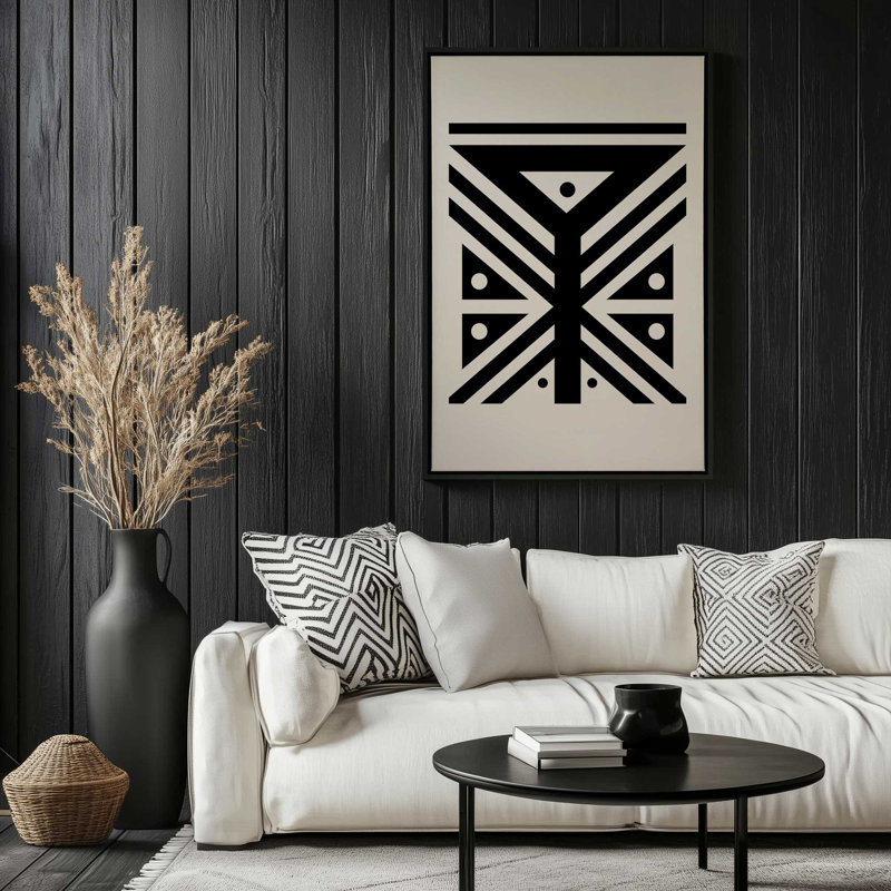 Motif tribal moderne I, reproduction sur toile dans un cadre, H 18,75 po x l 12,75 po, Noir satiné