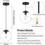 Luminaire suspendu moderne en verre réglable avec finition noire pour le salon, la chambre à coucher et la cuisine, compatible avec plusieurs types d'ampoules