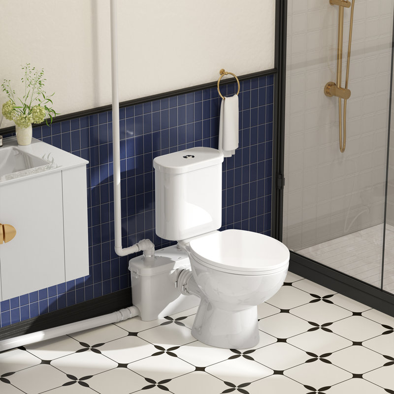 Toilette macérante 500 W avec 4 entrées d'eau, pompe durable, toilette ronde à deux pièces pour économiser de l'espace au sous-sol