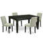 Ensemble de salle à manger 7 pièces composé d'une table de salle à manger rectangulaire avec feuille papillon et 6 chaises rembourrées en tissu Shitake, noir-1101209488-1101209489-1167704707