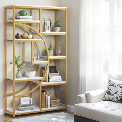 Metal + Faux Marble Bookshelf, Modern Luxury Style Suitable For Diverse Home Settings