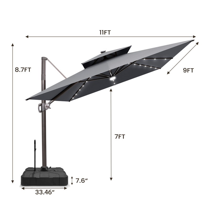 Parasol extérieur rectangulaire en porte-à-faux à DEL 128 po x 104 po avec base Easy-Move | Mobilité d'une personne