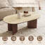 Table basse ovale en travertin de 51 po avec double base en bois massif, piédestal en bois brun et pierre naturelle pour le salon