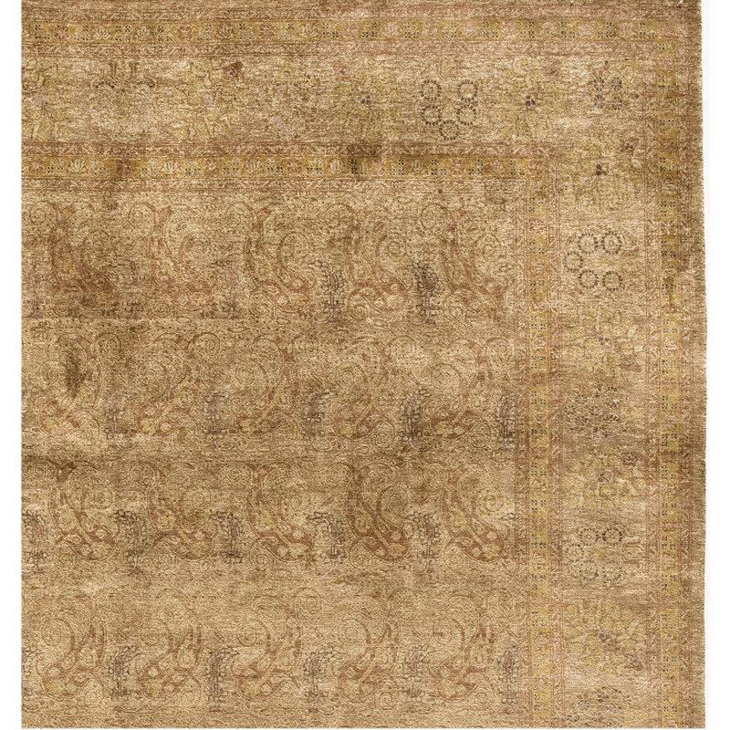 Wool Abstract Area Rug in Gold, Rectangle 9' x 12'
