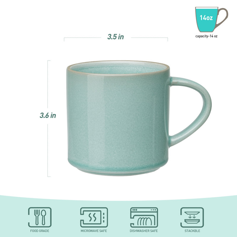  Ensemble de 4 tasses à café 14 oz en grès, Verdure