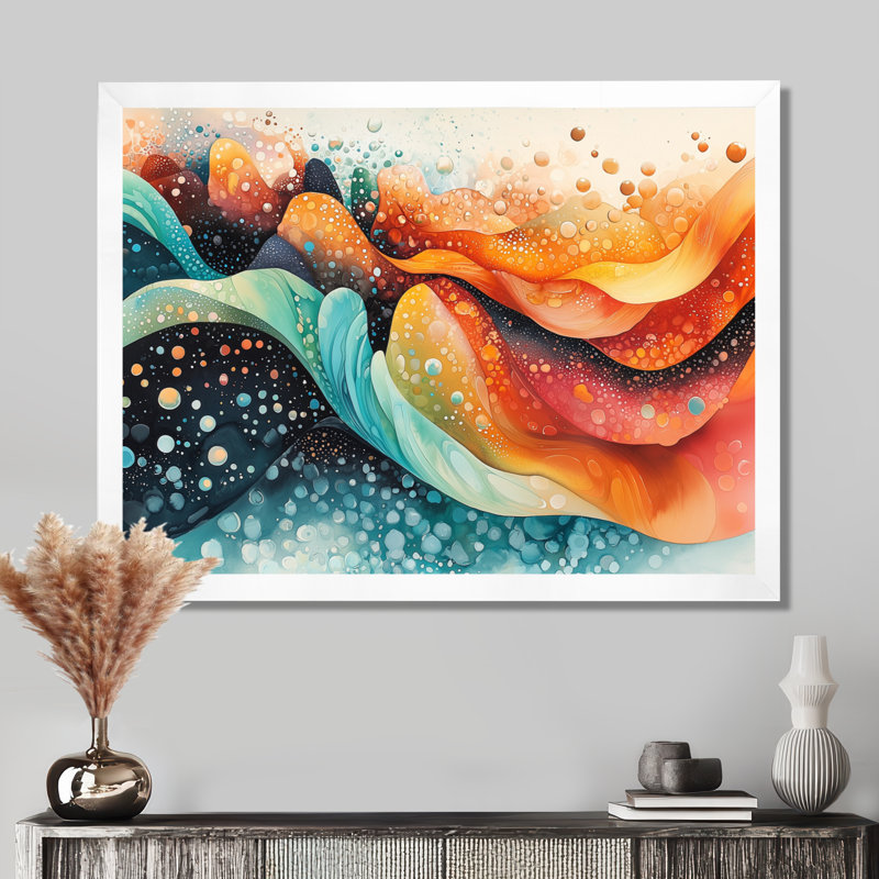 Abstrait flux temporel de couleurs de l'arc-en-ciel I - Art mural abstrait, H 12 po x l 20 po, Cadre simple, Blanc