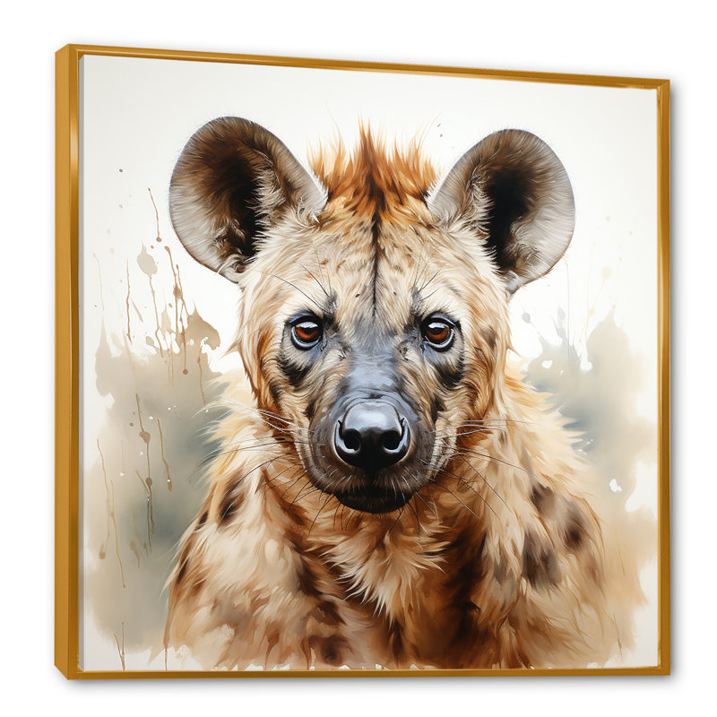 Portrait d'une hyène brune africaine - art mural animaux côtiers, Cadre flottant doré, H 36 po x l 36 po