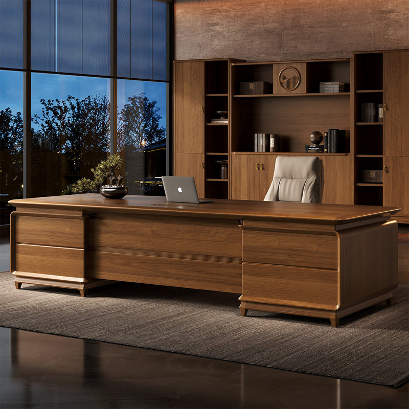 Bureau double 78,74 po style chinois minimaliste brun, 29.92" H x 78.87"W x 37.4" D