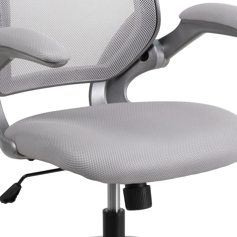 Mid-Back Mesh Swivel Ergonomic Task Office Chair with Gray Frame and Flip-Up Arms, Grey