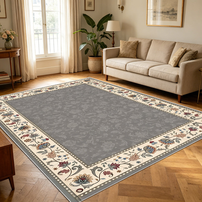 1PC Vintage Floral Bordered Classic Persian Style area rugs for Living Room, Soft and Comfortable, Suitable for all seasons, easy-to-maintain, machine washable Indoor floor mat, Under Table Farmhouse suitable for dining room, bedroom, kitchen