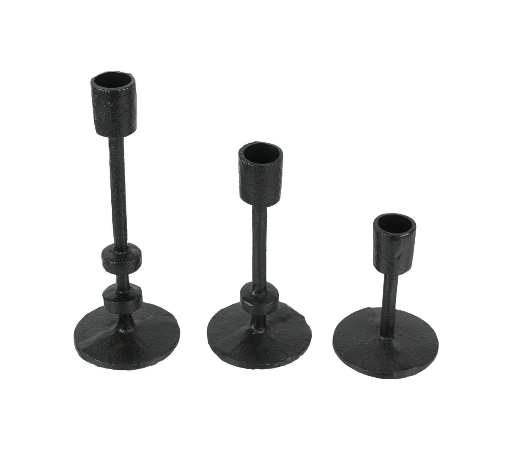 Red Barrel Studio® Set Of 3 Black Cast Iron Metal Taper Candle Holder ...