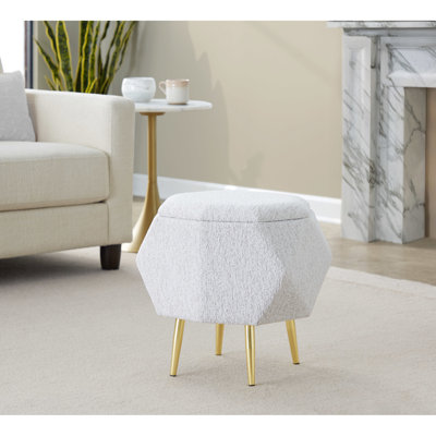 Tissu gris avec accents et rangement en métal doré, couvercle amovible, multifonctionnel, largeur de l'emballage de 19 po, profondeur, hauteur de 14 po, produit de 16 po, 18,47 po, contemporain de 12 lb pour l'intérieur, rangement de 13 po à l'intérieur